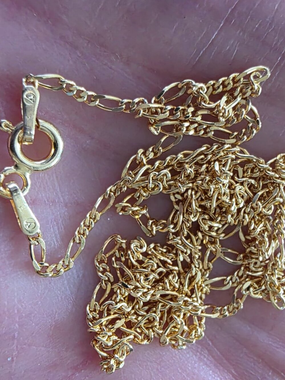Vintage 925 Italy Sterling Silver Gold Plated Figaro Chain Necklace 24" 2.9g